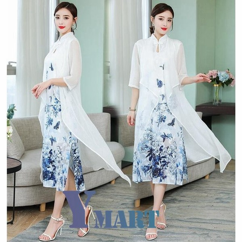 チャイナドレス ワンピース チャイナ風 レディース パーティードレス 結婚式 ワンピース 花柄 お呼ばれ 結婚式 二次会 母 ママワンピース 2点セット 通販 Lineポイント最大get Lineショッピング