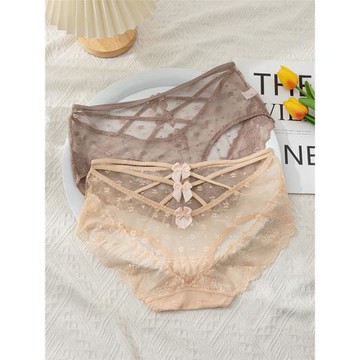 大碼內褲女胖mm蕾絲中腰性感新款純欲網紗透明純棉襠薄無痕三角褲