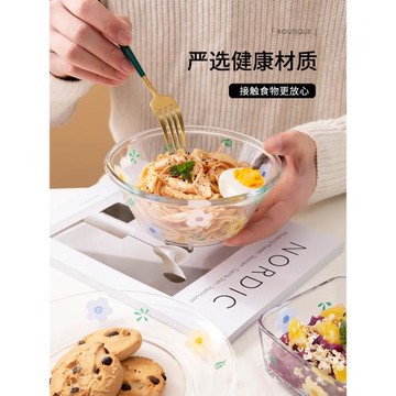 米立風物玻璃碗盤ins風少女心可愛家用透明早餐杯燕麥水果沙拉碗