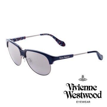【Vivienne Westwood】經典英倫文字款太陽眼鏡(藍/銀 VW811_03)