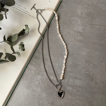 不銹鋼 淡水珍珠 OT扣項鍊x戀愛之心