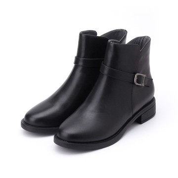 LUZZI 側鑽釦拉鍊短跟靴 黑 女鞋