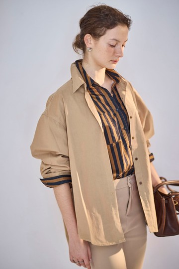 卡其純棉寬版襯衫