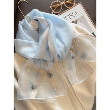 絲巾女2025新款披肩仿真絲刺繡釘珠氣質送長輩圍巾女冬季高級感