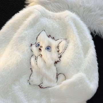 日系可愛小狗馬海毛毛衣女2025冬季寬松bf保暖情侶軟糯針織衫上衣