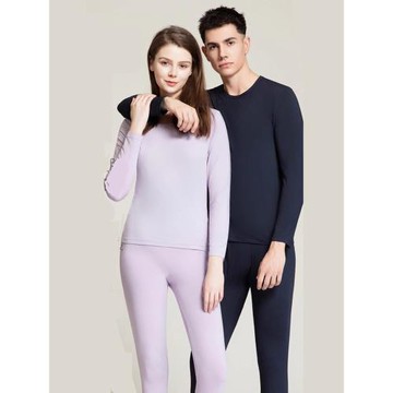 纖絲鳥男士女士薄款保暖內衣親膚圓領內衣套裝打底不加絨中厚修身