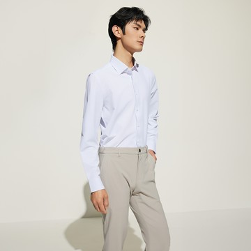 免熨防皺多面彈性吸濕排汗速乾人字紋長袖上班襯衫/白色 | 5112342200