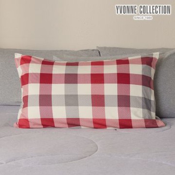 YVONNE 以旺傢飾 格紋雙面信封式枕套1入-萄葡藤紅