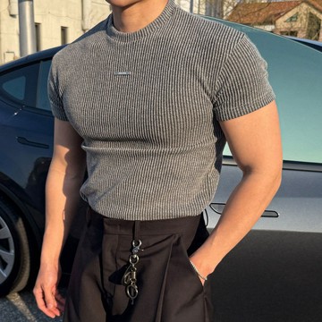 正韓合身彈力天絲細緻直條紋小銀標短袖T恤 3色 YUPPIE 預購商品 0330