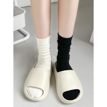 無骨襪子女春秋黑色中筒純棉月子長襪配小皮鞋白色堆堆襪女款秋冬
