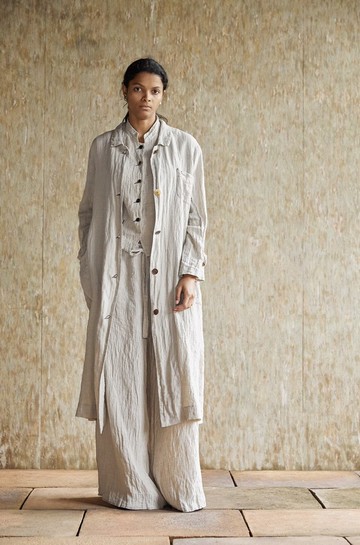 復古文青 亞麻長外套 休閒上衣