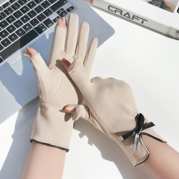 保暖手套秋冬季女士加絨防寒韓版可愛學生ins露指翻蓋出指頭二指