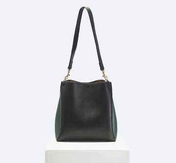 Two-Tone Tote 素皮革拼色手提包 側背包 黑色x綠色