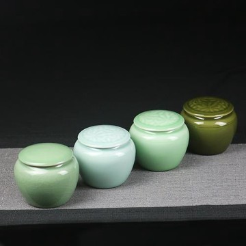 廠家批發刻花龍泉青瓷茶葉罐哥窯陶瓷單罐密封存儲罐茶具配件普洱