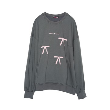 5th STREET｜女裝｜蝴蝶結圖案長袖T恤｜黑灰色