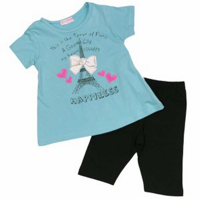 女の子キッズtシャツ ハーフパンツ 半袖セットアップ エッフェル塔 子供用 Aラインtシャツ B柄 サックス ブラック 110cm 1cm 130cm 通販 Lineポイント最大1 0 Get Lineショッピング
