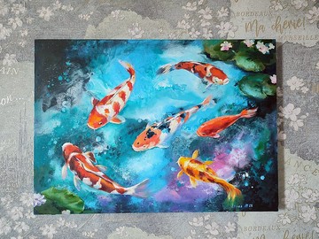 Koi Fish Painting Carp Oil Art Feng Shui Painting Fish Art