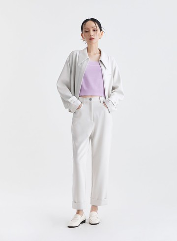 雙色織紋反摺西裝直筒褲