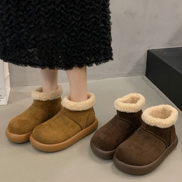 雪靴．簡約暖絨包邊舒適厚底短筒靴．白鳥麗子