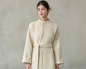 新中式中國風 羊毛雙面長款印花大衣