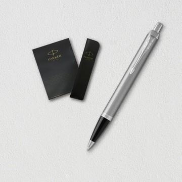 【PARKER】 新IM 入門款 鋼桿白夾原子筆 真皮筆套禮盒 客製化刻