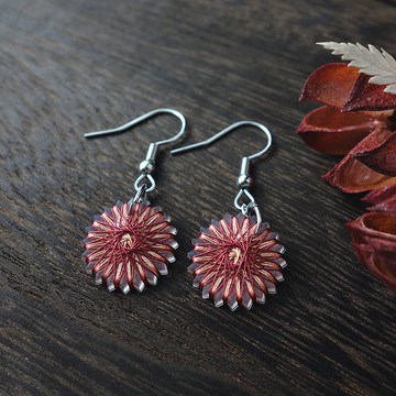 野花系列耳環 / 紅色 / 蠶絲線 / 免運費