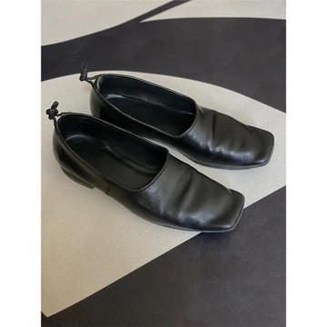 羊皮版~復古真皮一腳蹬懶人穆勒鞋女英倫風小皮鞋方頭平底單鞋