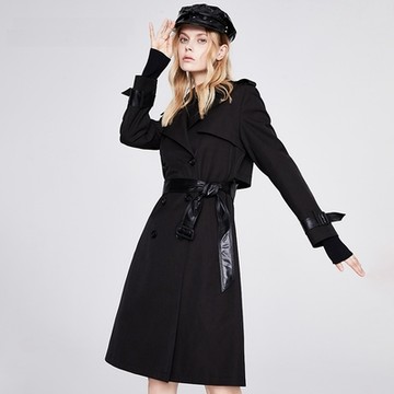 [米蘭精品] 風衣外套長款大衣-皮革腰帶輕防潑水雙排扣女外套3色74bc32