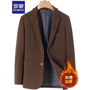羅蒙燈芯絨西服男春秋厚款西裝外套中青年高端輕奢金絲絨單西上衣