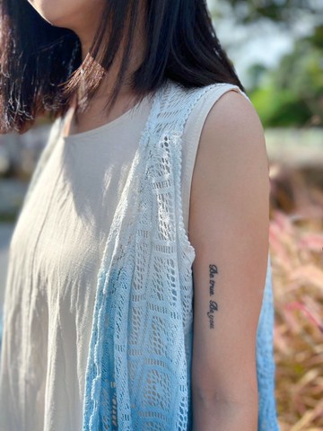 藍染 前長後短 鏤空 緹花 背心