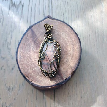 【曲水辰手作】拉長石金屬線編織吊墜