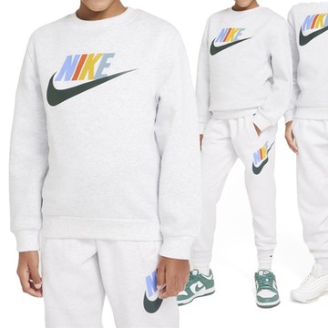 Nike K Nsw Club Flc Crew Ls Hbr 大童 白色 抓絨 輕量 圓領 長袖 FD2992-051