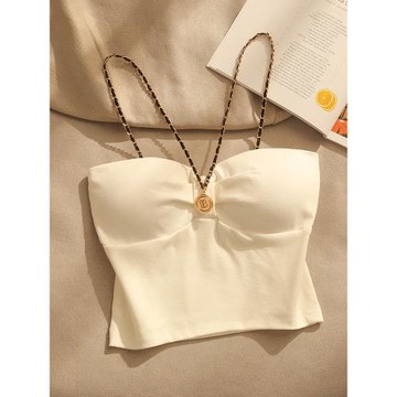 法式鏈條吊帶背心女夏季性感修身美背內搭帶胸墊打底短款抹胸上衣