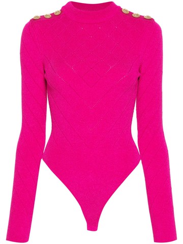 Balmain - open-back chenille bodysuit - women - Viscose/Polyester - 40 - Pink