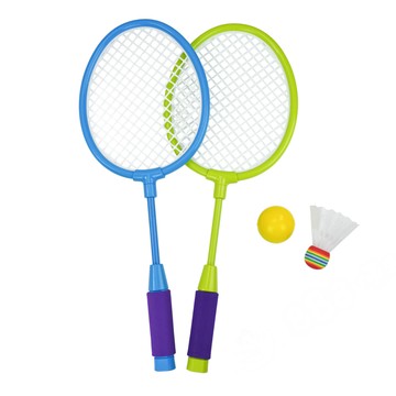 兒童羽毛球拍組 球拍 2個 + 羽球 + 軟球 438B  藍色  1組