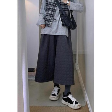 韓系復古灰色夾棉七分褲子女秋冬慵懶風高級松弛寬松直筒闊腿中褲