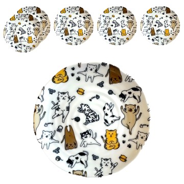 Ciao Li 僑俐餐瓷 瑜珈貓6皿 日本製  黑色/黃色/白色  6個  6 件組圓盤