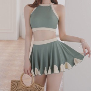 スイムウェア 水着 タンキニ ビキニ ホルターネック ハイネック ノースリーブ アメリカンスリーブ くすみカラー スカート フレアスカート 通販 Lineポイント最大10 0 Get Lineショッピング