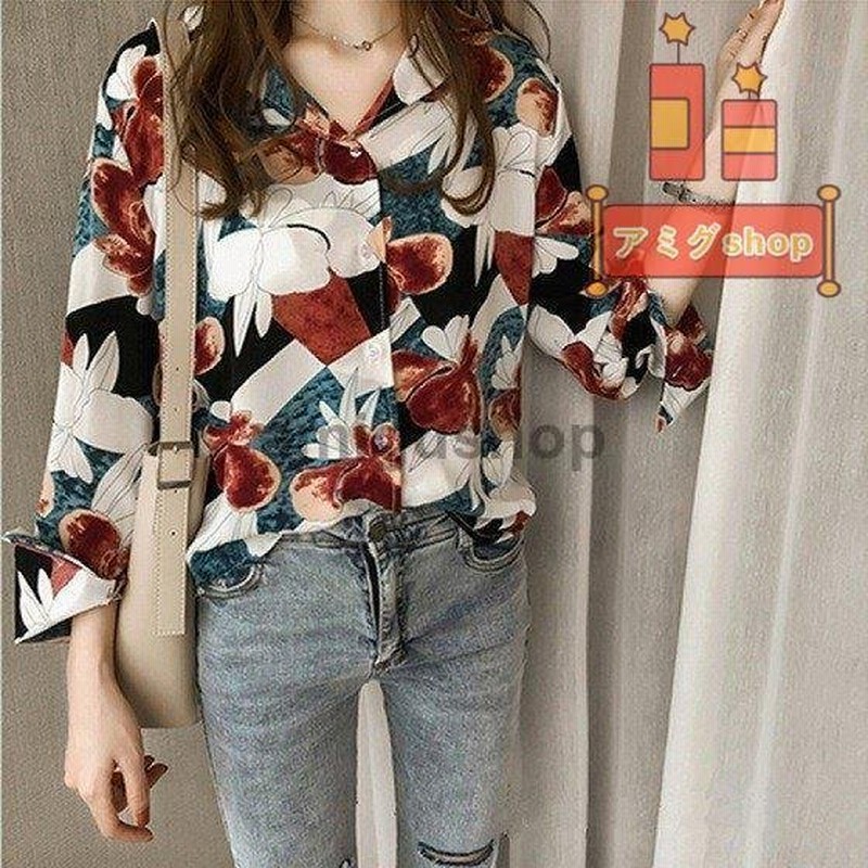 トップス レディース シャツ ブラウス 花柄 アロハシャツ ロング 前開き フェミニン 可愛い 春夏秋 通販 Lineポイント最大0 5 Get Lineショッピング