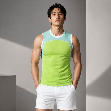 【MORINO】速乾涼爽運動背心_綠色 MO5108 型男 潮男 健身 男背心 色彩鮮明，展現年輕氣息 LUCAS聯名款