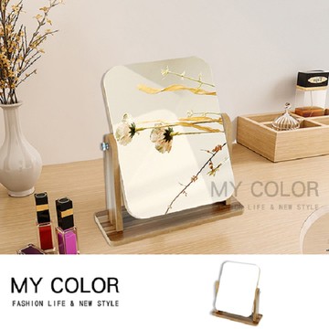 MY COLOR 日式木紋桌鏡 (A旋轉小款) 化妝鏡 摺疊鏡 鏡子 桌面化妝鏡 木質化妝鏡【Z179】
