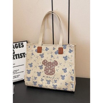 帆布包女手提媽咪包小方包新款便攜休閑百搭單肩便當包手提袋收納