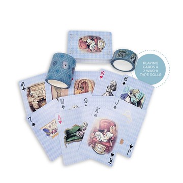 Blue Alice in Wonderland Playing Cards Deck with washi tapes