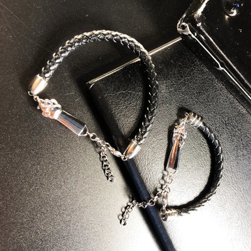 4mm真皮編織手鍊∣熊掌925純銀∣客製化刻字