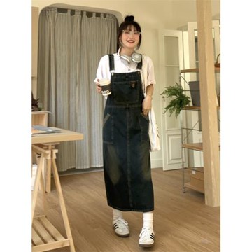 大碼胖mm2025新款顯瘦減齡小個子牛仔背帶裙女寬松百搭吊帶連衣裙