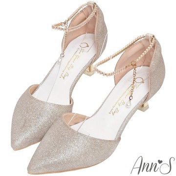 Ann’S輕華麗- 鑽石鍊帶電鍍酒杯跟尖頭低跟婚鞋6cm-金