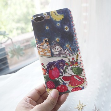 星月夜貓咪手機殼全包軟殼保護套藍色系星空