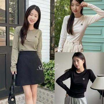 【1-3天出貨】muahmuah長袖 刺繡小標 柔軟 貼身薄長袖 羅紋長袖上衣 女生上衣 百搭 韓國代購