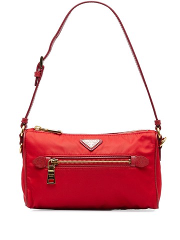 Prada Pre-Owned - triangle-logo shoulder bag - women - Nylon/Calf Leather - One Size - Red