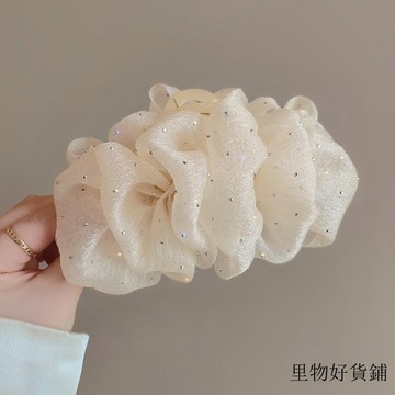 現貨 當天出貨 隔日到貨 泡泡紗大號抓夾後腦勺鯊魚夾 高級感黑色花朵飄帶大蝴蝶結髮夾 超僊髮飾雲朵頭飾G303即將登場